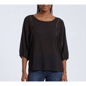 Ella Moss Black cutout crochet insert batwing dolman sleeve top womens S